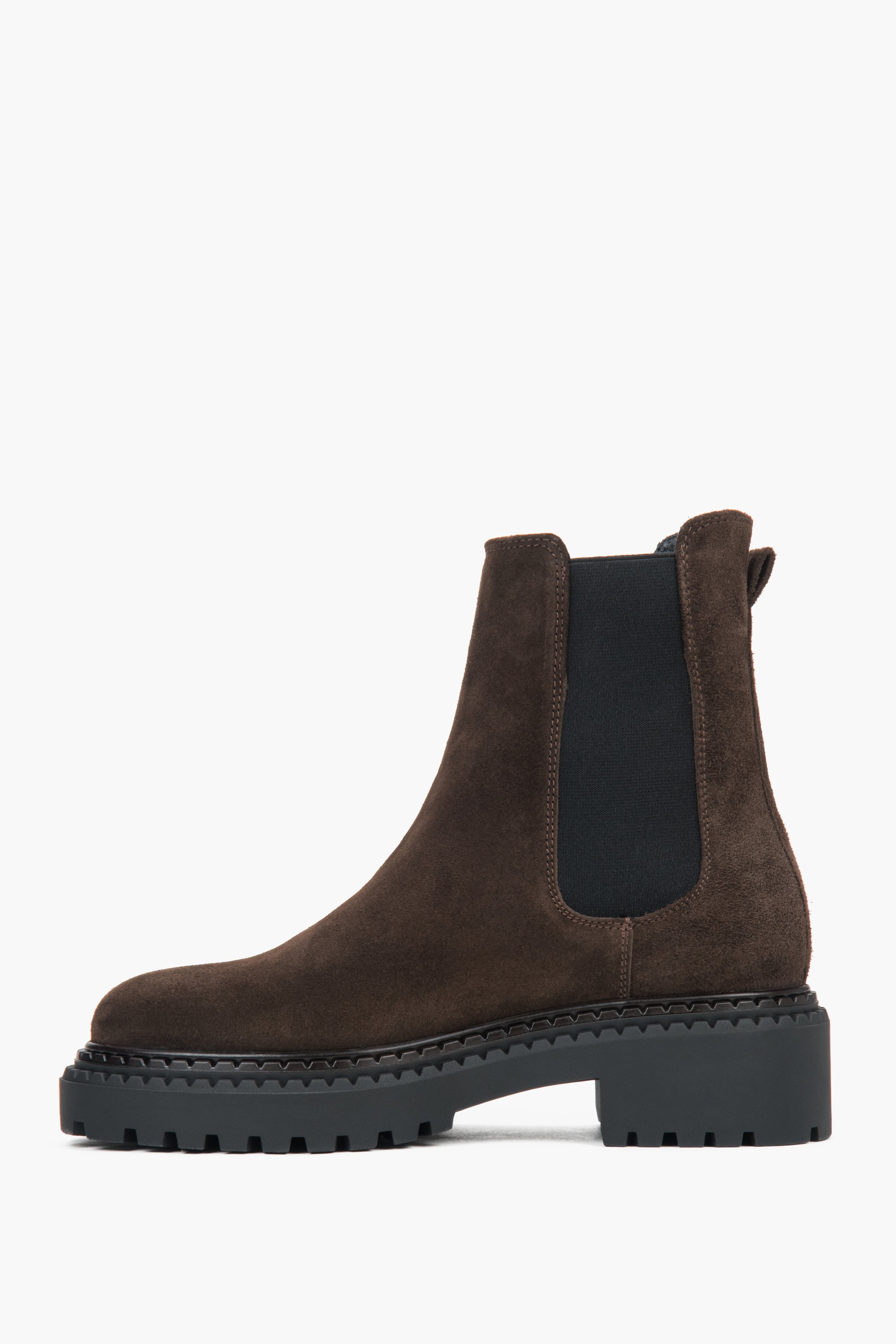 Dark brown platform Chelsea boots for women, crafted from genuine Italian velour.