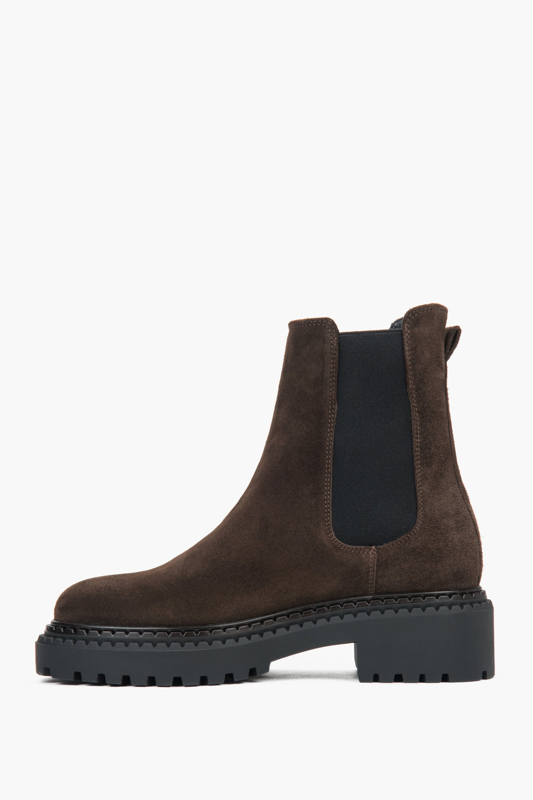 Dark brown platform Chelsea boots for women, crafted from genuine Italian velour.