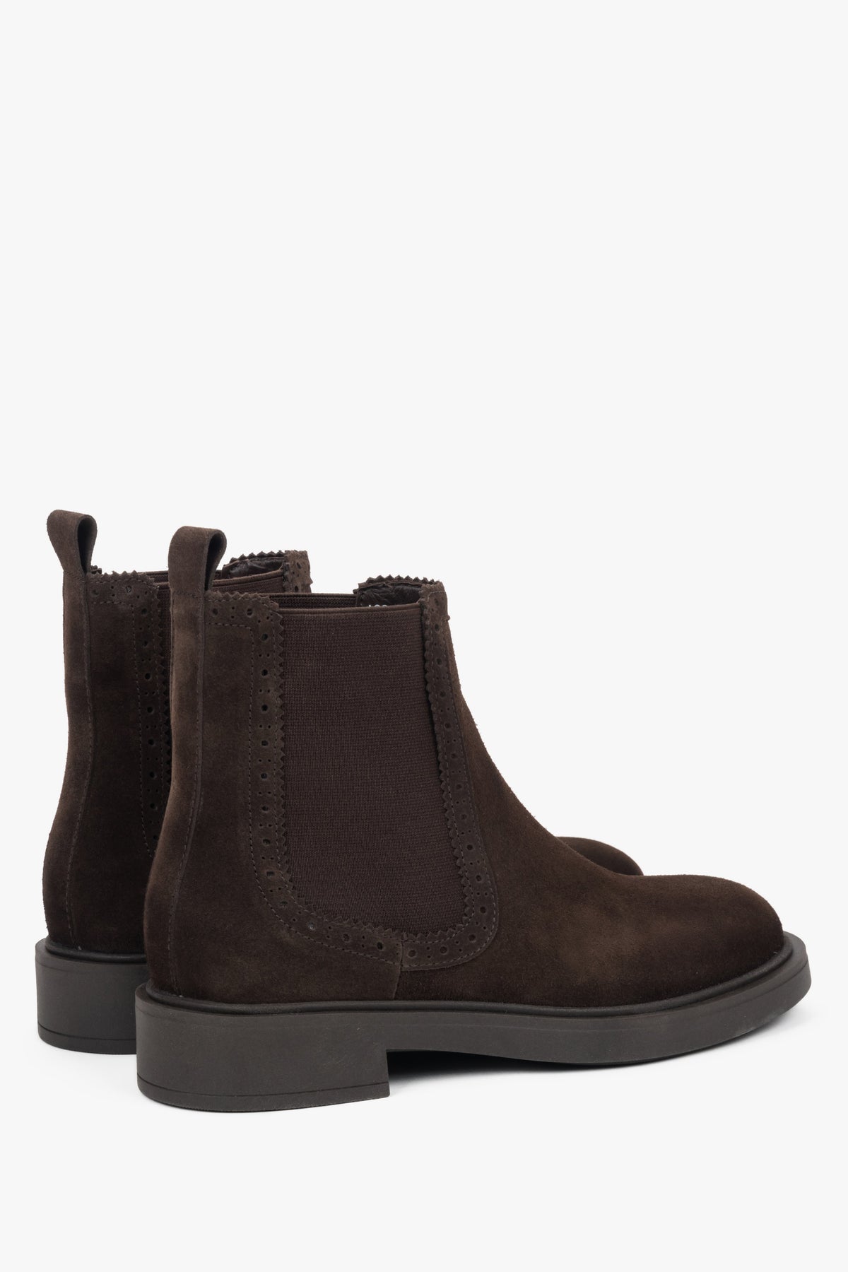 Side profile of dark brown women's Chelsea boots, highlighting the texture of the premium Italian velour.