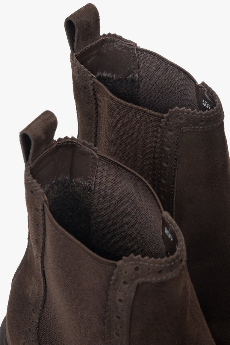 A pair of premium women's Chelsea boots in dark brown, constructed from high-quality Italian velour.