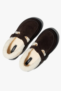 Women's Saddle Brown Winter Loafers made of Genuine Velour & Fur Estro ER00118011.
