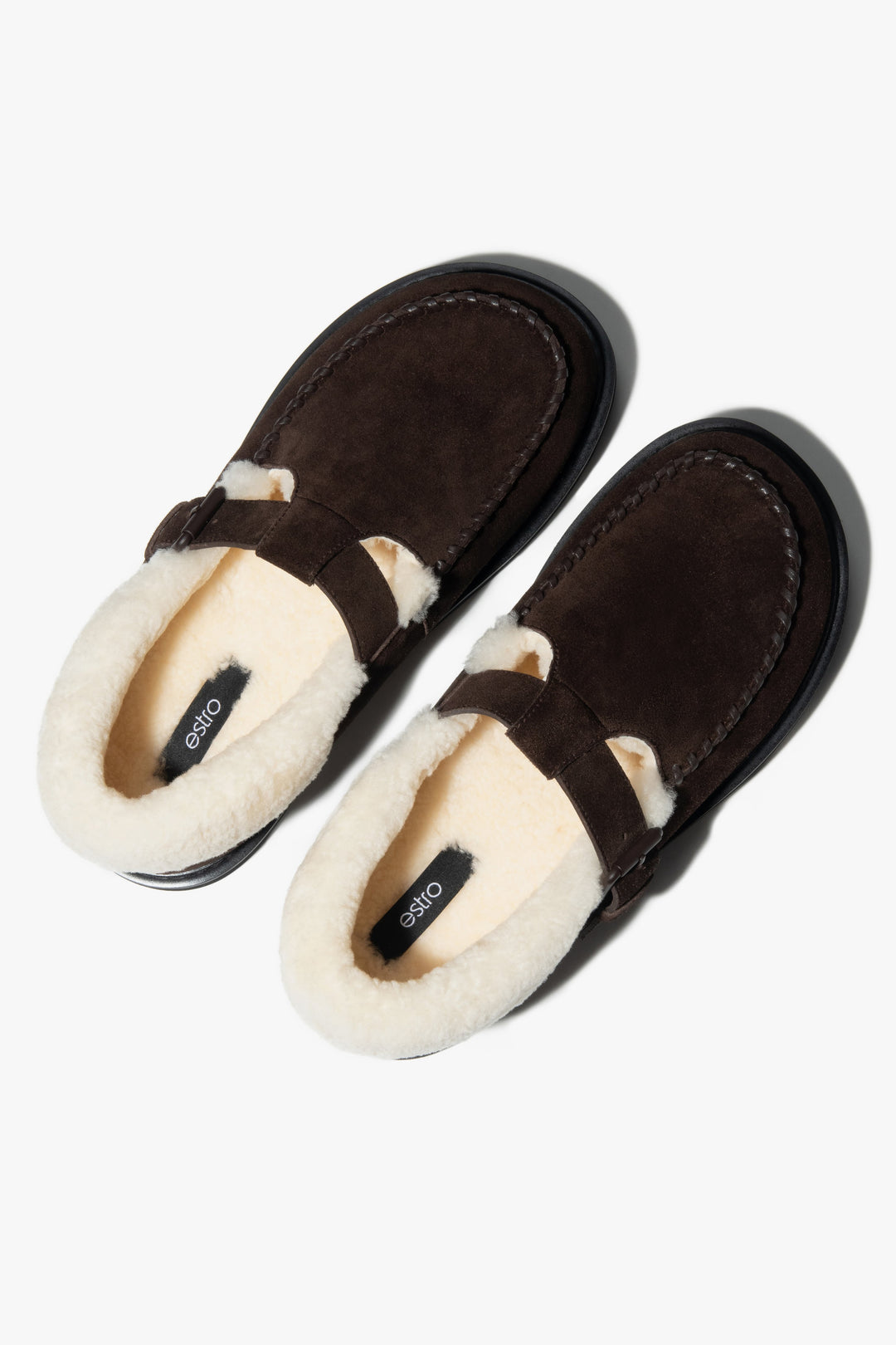 Women's Saddle Brown Winter Loafers made of Genuine Velour & Fur Estro ER00118011.