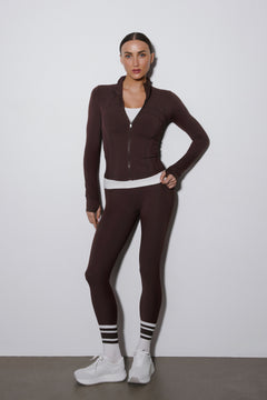 Dark Brown Tracksuit Set: Stand-Up Collar Sweatshirt & Slim Fit Joggers Estro ER00119508.