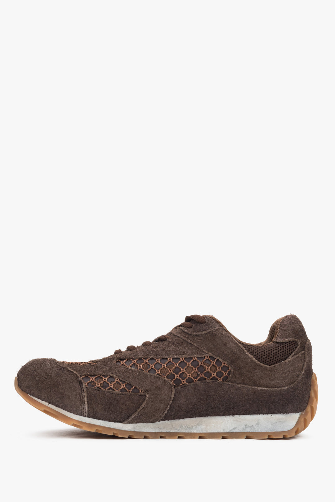 A pair of women's low-top sneakers in dark brown, featuring a mix of soft velour and textile panels.
