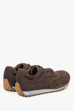 Side profile of the women's ES8 low-top sneakers, showing the dark brown velour and textile upper.
