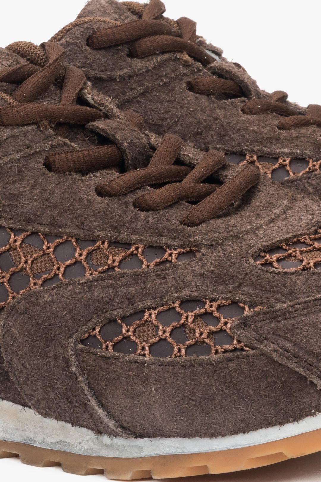 A pair of women's sneakers in dark brown, constructed from velour and textile fabric, model ES8 ER00117886.