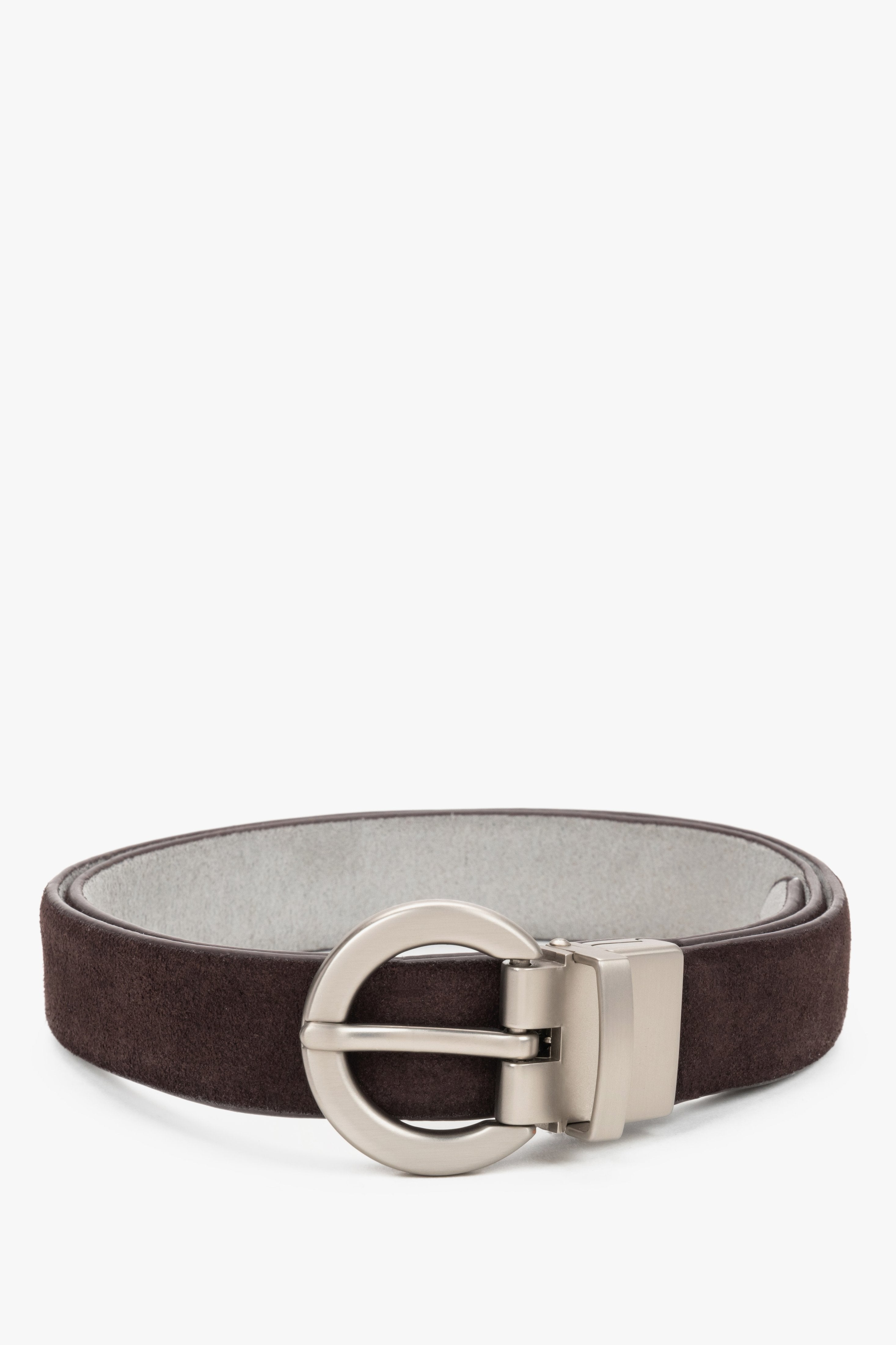 Dark Brown Velour Women's Belt with a Round Silver Buckle Estro ER00120707.