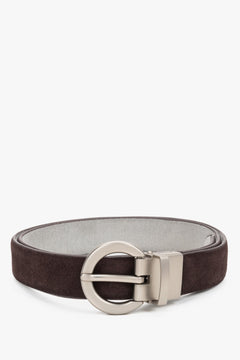 Dark Brown Velour Women's Belt with a Round Silver Buckle Estro ER00120707.