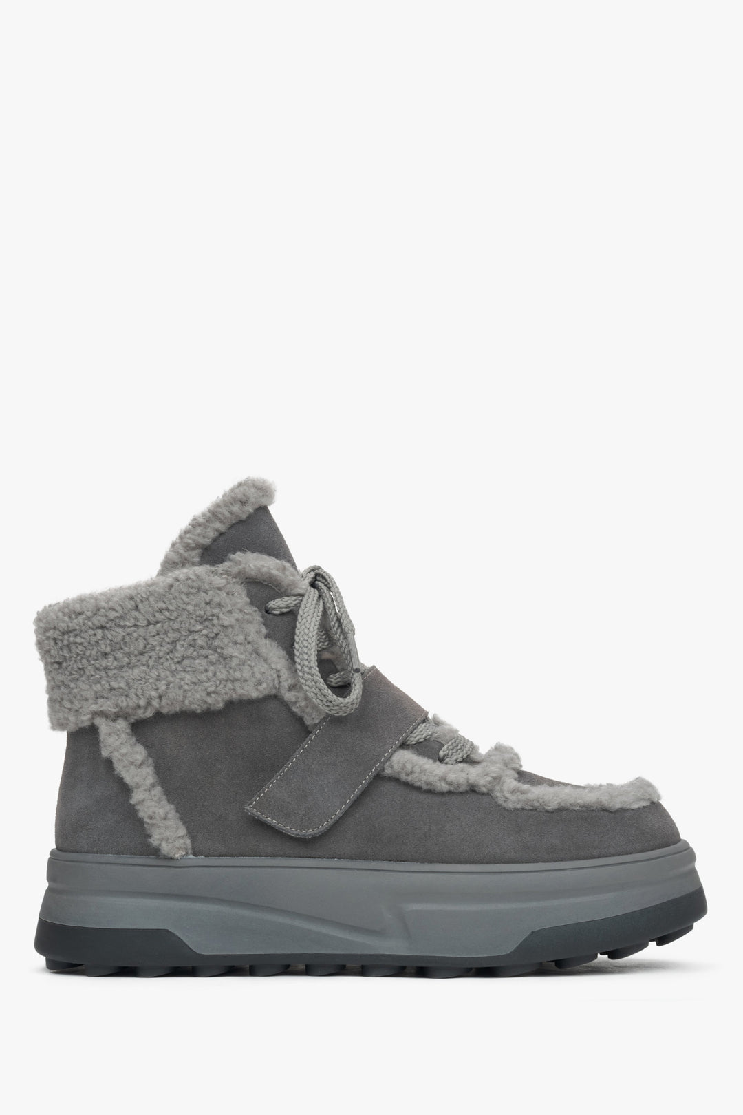 Women's Dark Grey Velour Ankle Boots for Winter with Wool Lining Estro.