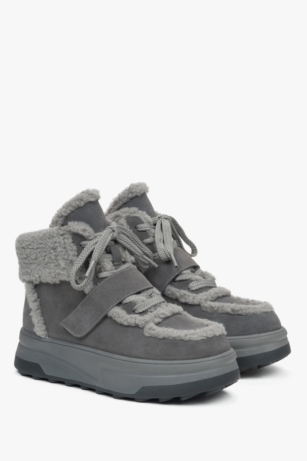 Dark Grey Women's Velour Ankle Boots with Wool Lining for Winter by Estro.