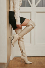 Women's Beige Leather Knee-High Stiletto Boots Estro ER00112122.