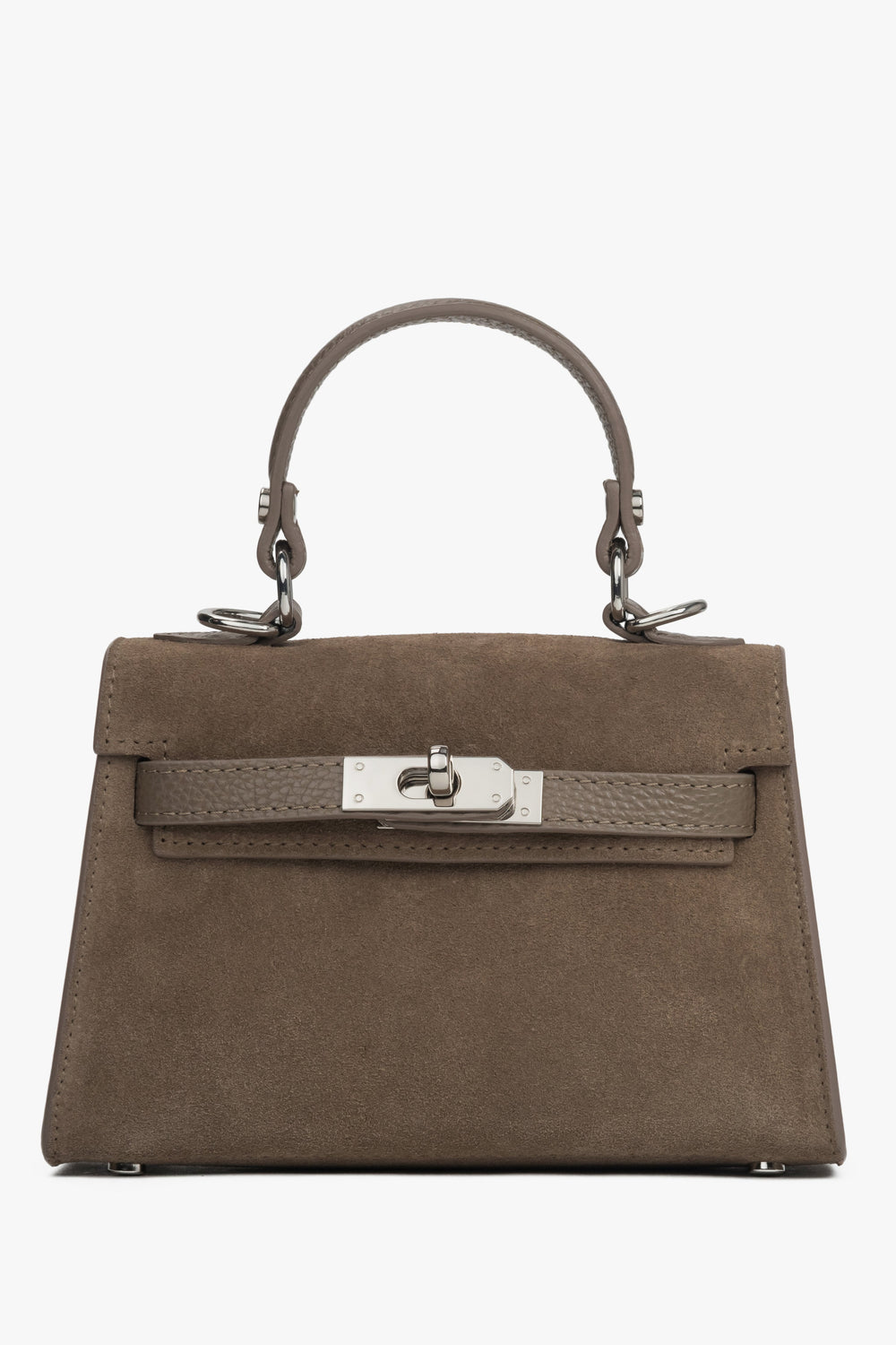 Women’s Dark Beige Satchel Handbag made of Premium Italian Genuine Velour Estro ER00118150.