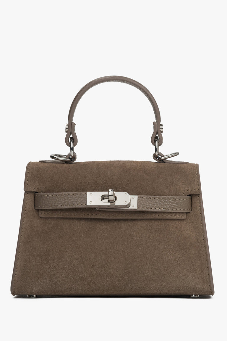 Women’s Dark Beige Satchel Handbag made of Premium Italian Genuine Velour Estro ER00118150.