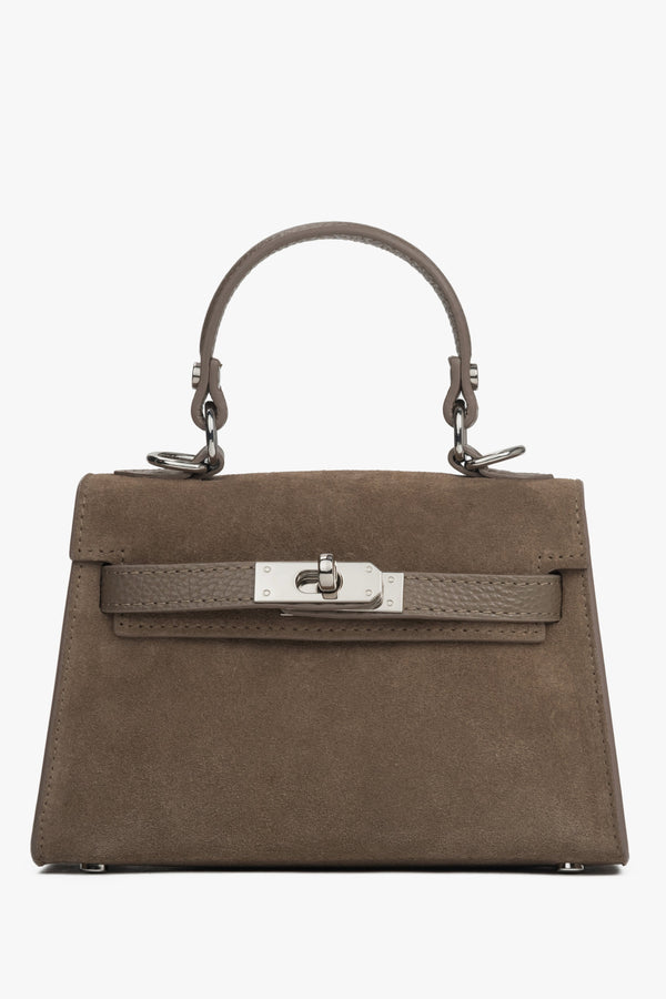 Women’s Dark Beige Satchel Handbag made of Premium Italian Genuine Velour Estro ER00118150.