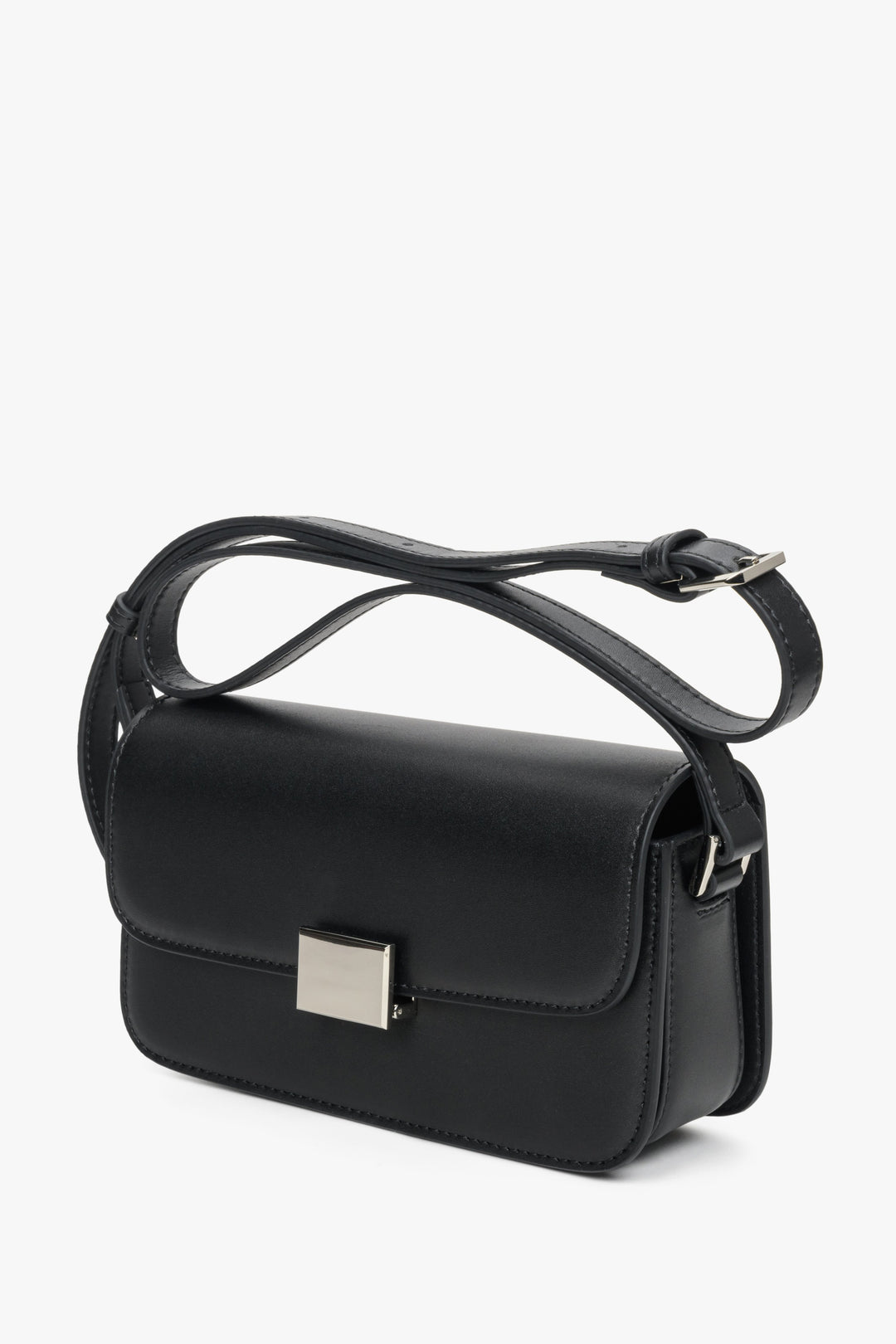 Women's Black Leather Strap Shoulder Bag Estro ER00112491.