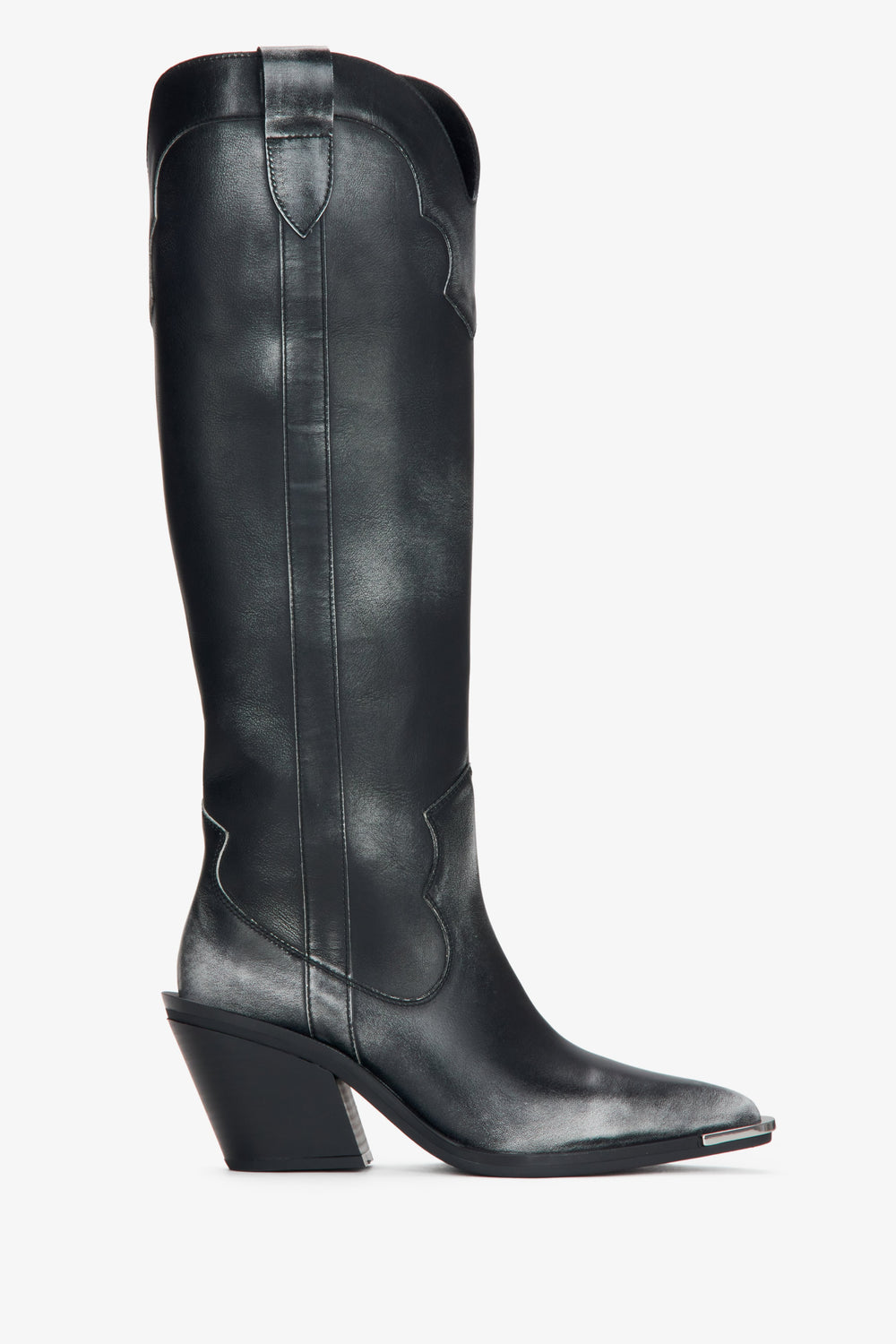 Women's High Black Vintage Cowboy Boots made of Italian Genuine Leather Estro ER00116042