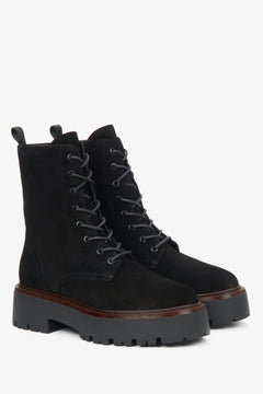 Women's black velour ankle boots by Estro.