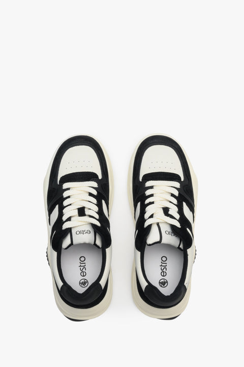Women's black and white casual sneakers - presentation of the footwear from above.