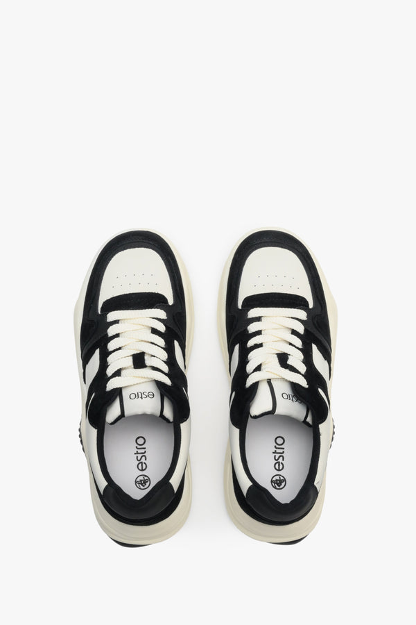 Women's black and white casual sneakers - presentation of the footwear from above.