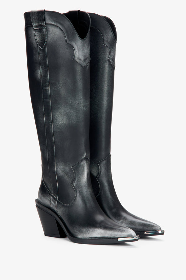 High vintage leather cowboy boots for women Estro.