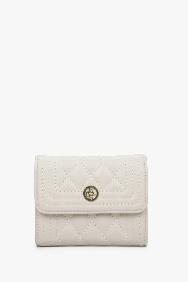 Women's Tri-Fold Light Beige Wallet with Golden Accents Estro ER00114481.