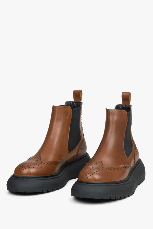 Women's brown leather chelsea boots.