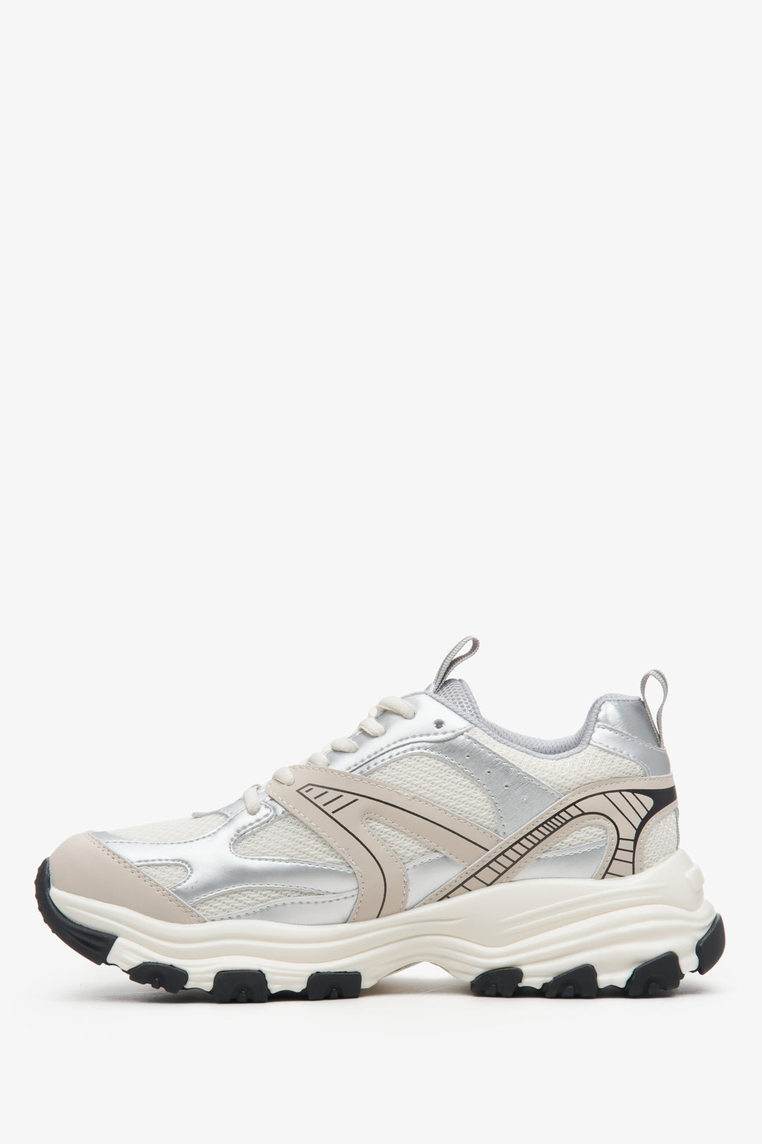 ES8 women's light beige-silver sneakers - side profile of the shoe.