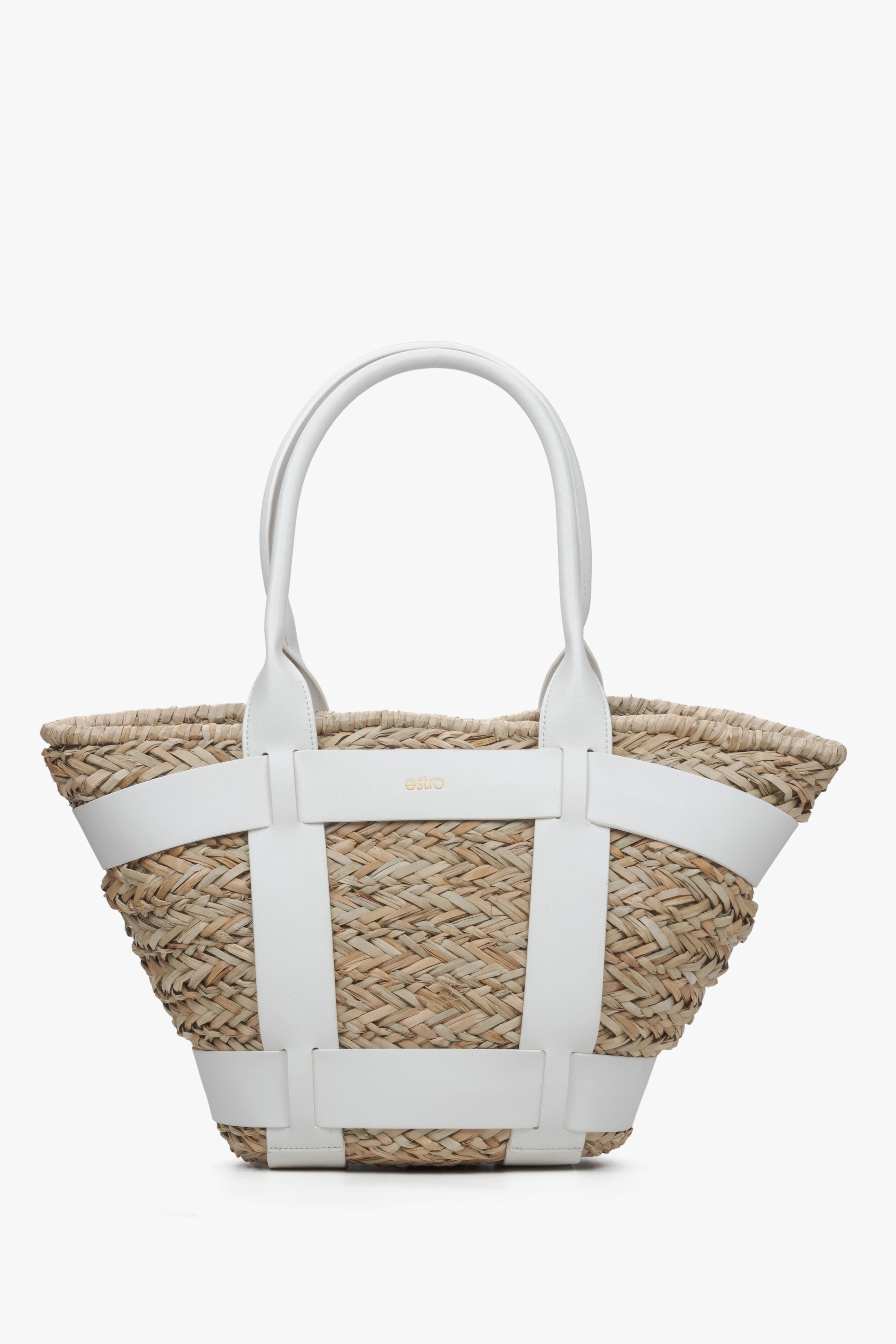 Women's Beige-White Straw Woven Shopper Bag Estro ER00115485.