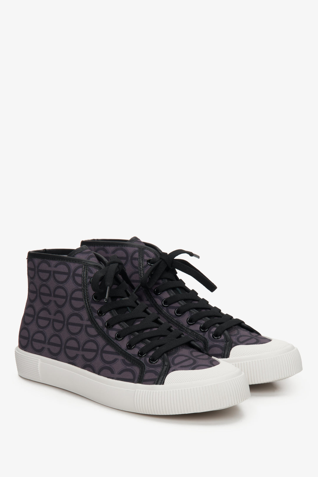 Women's high top textile sneakers by Estro, laced, in black and purple.