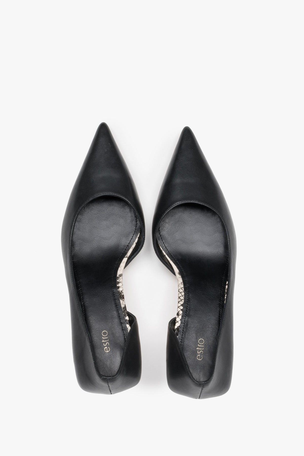 Timeless black Estro women's high heels made of genuine leather - top view presentation.