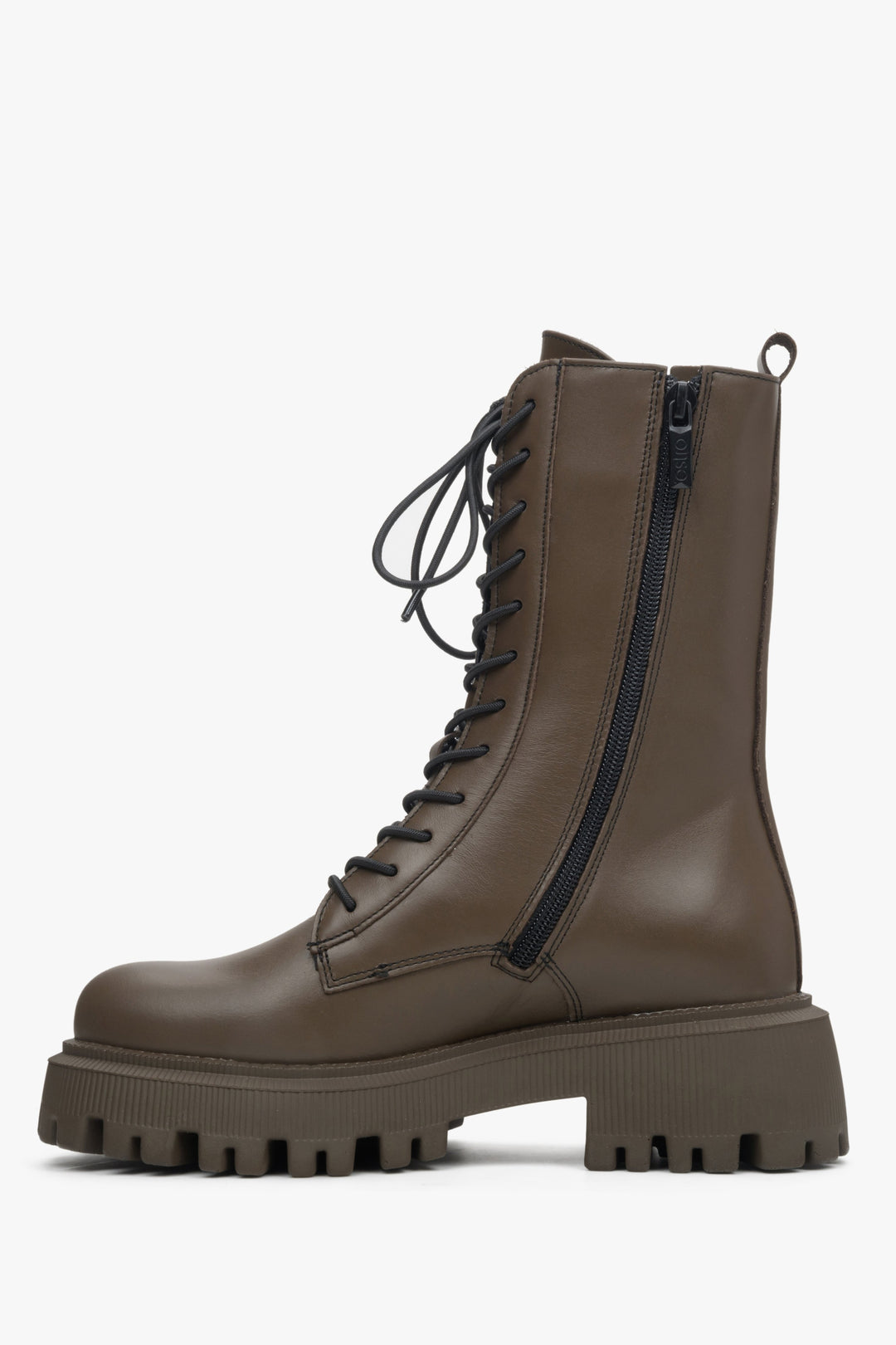 Women's dark brown high leather combat boots by Estro - shoe profile.