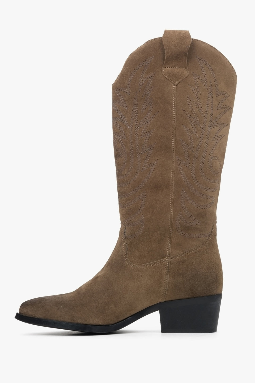 Estro women's brown  cowboy boots in genuine suede - boot profile.