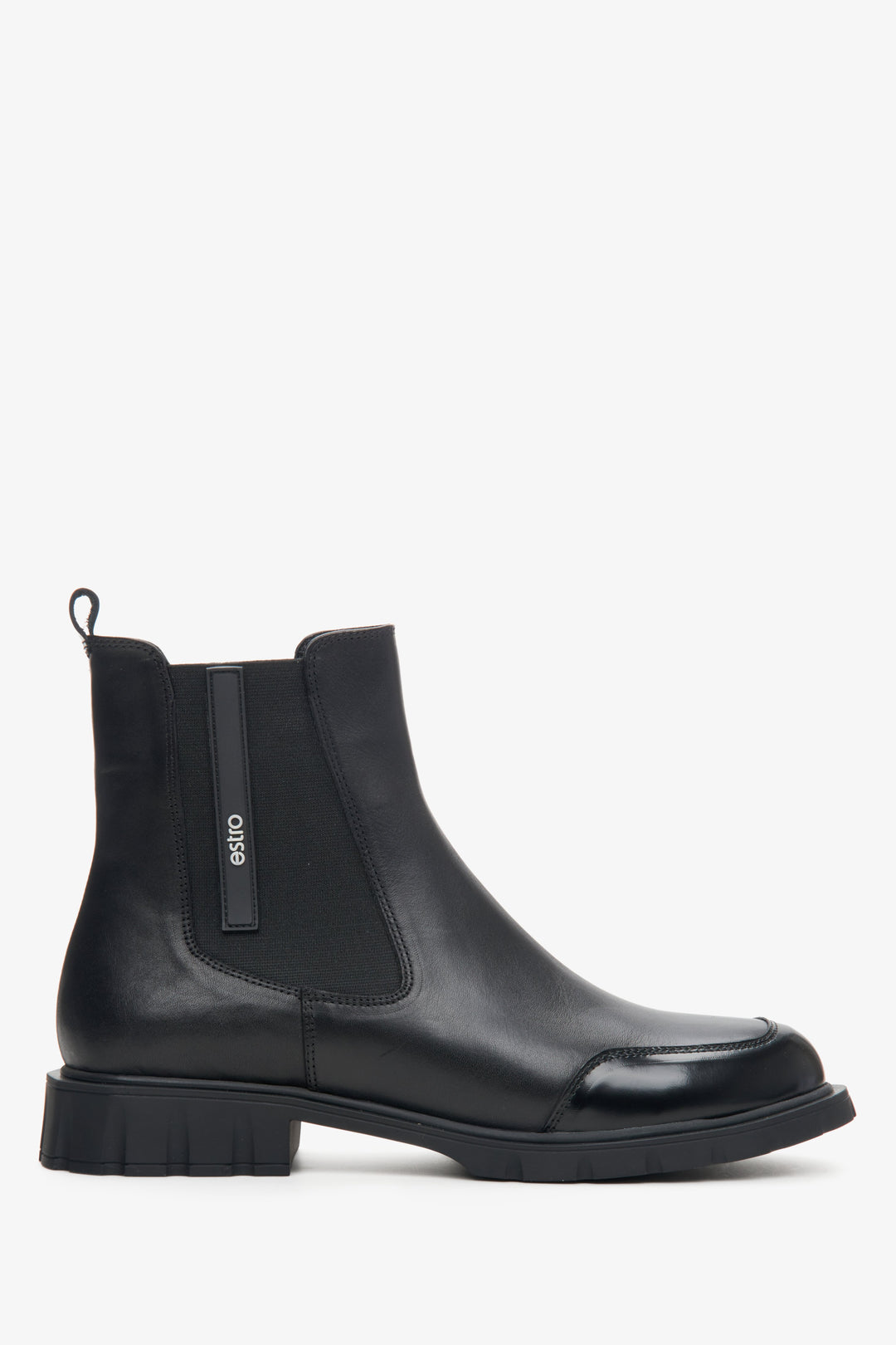Women's Black Chelsea Boots made of Genuine Leather with Patent Toe Cap Estro ER00113866.