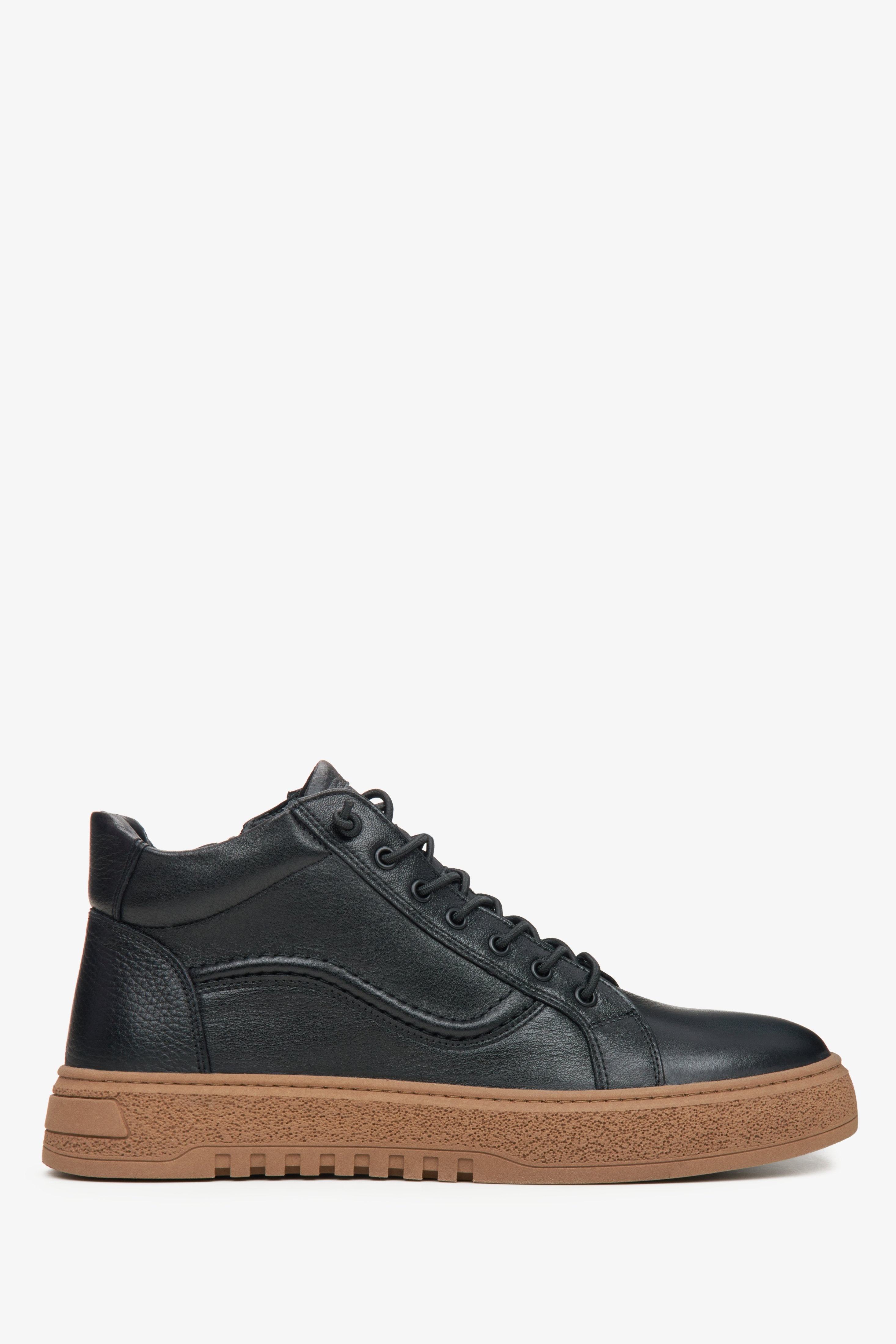 Men's High-Top Black Sneakers made of Genuine Italian Leather with Brown Sole Estro ER00115922