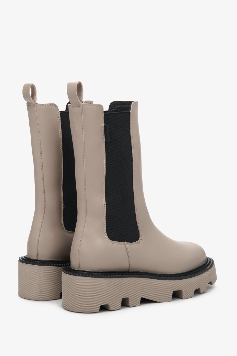 Women's ankle boots with a stretchy shaft for fall by Estro - beige color.