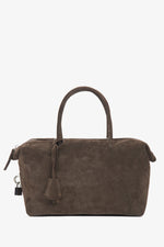 Dark brown women's satchel handbag, crafted from premium Italian natural velour, from the Estro brand.