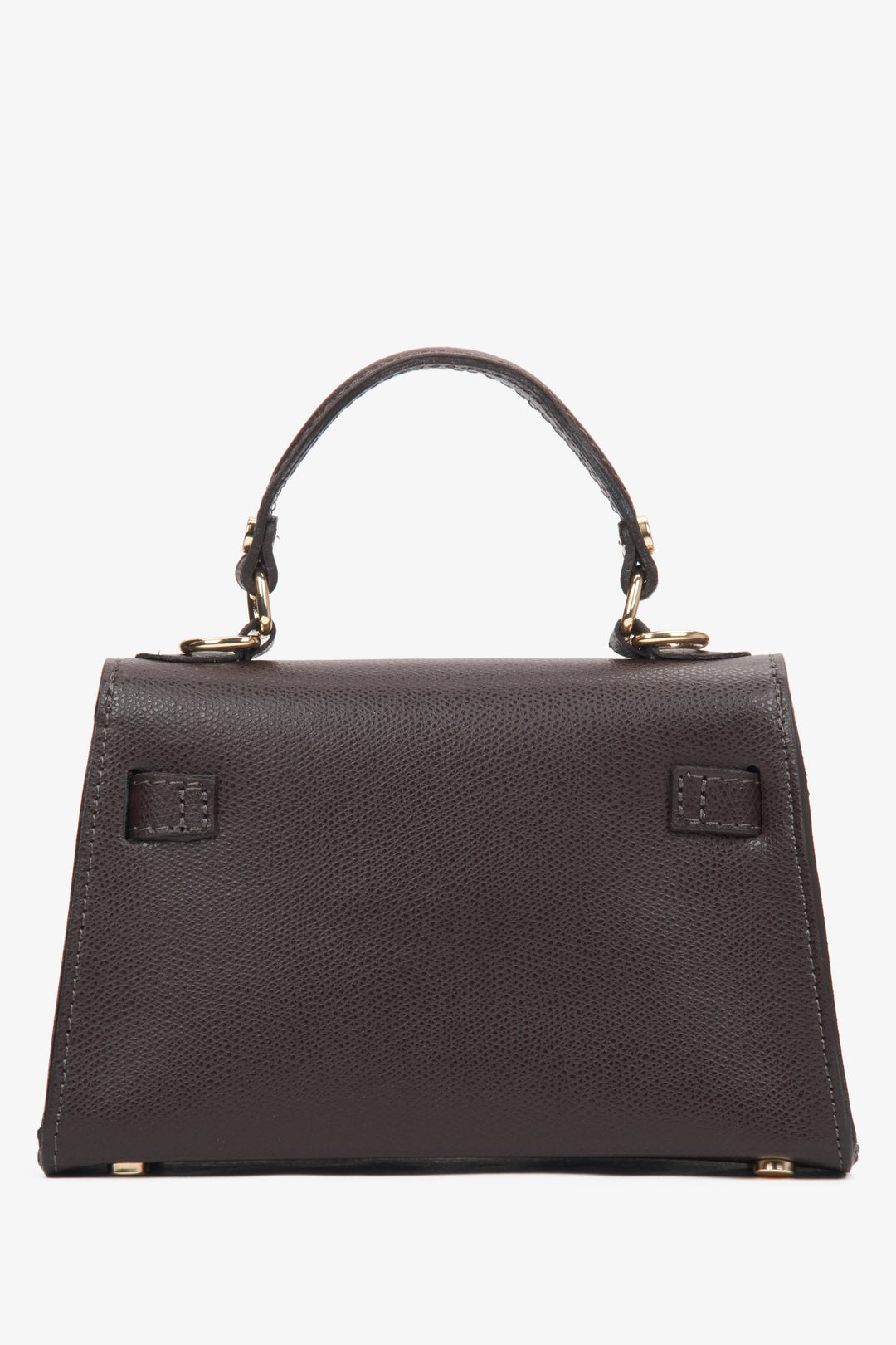 Dark brown women's structured bag Estro - back of the model.