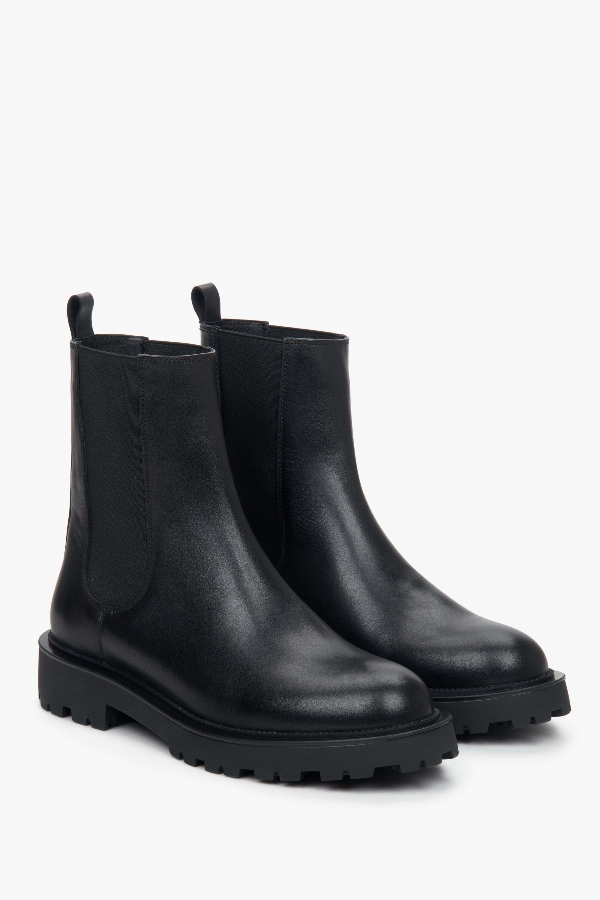 Women's black ankle-high Chelsea boots made from genuine leather by Estro.