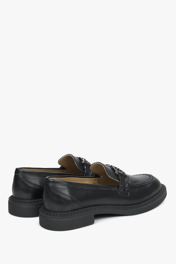 Women's black leather loafers by Estro.