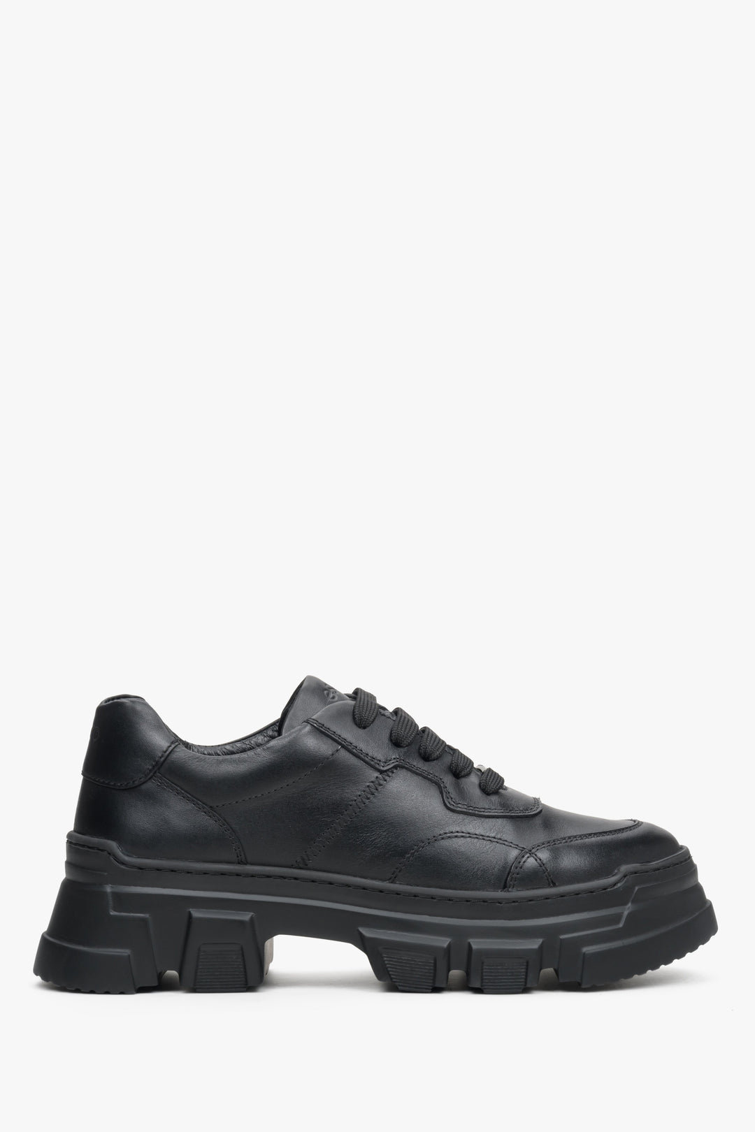 Black Natural Leather Chunky Platform Women's Sneakers Estro ER00113362.