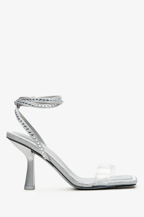Women's Silver Rhinestone-Embellished Heeled Sandals Estro ER00114303