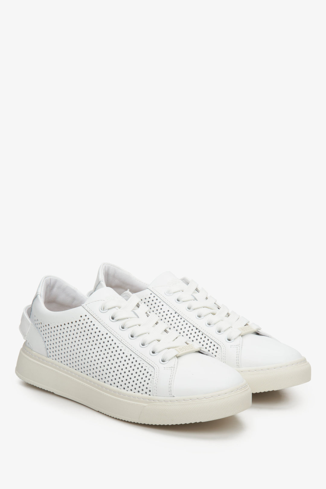 Women's white leather Estro sneakers with perforation for fall/spring.