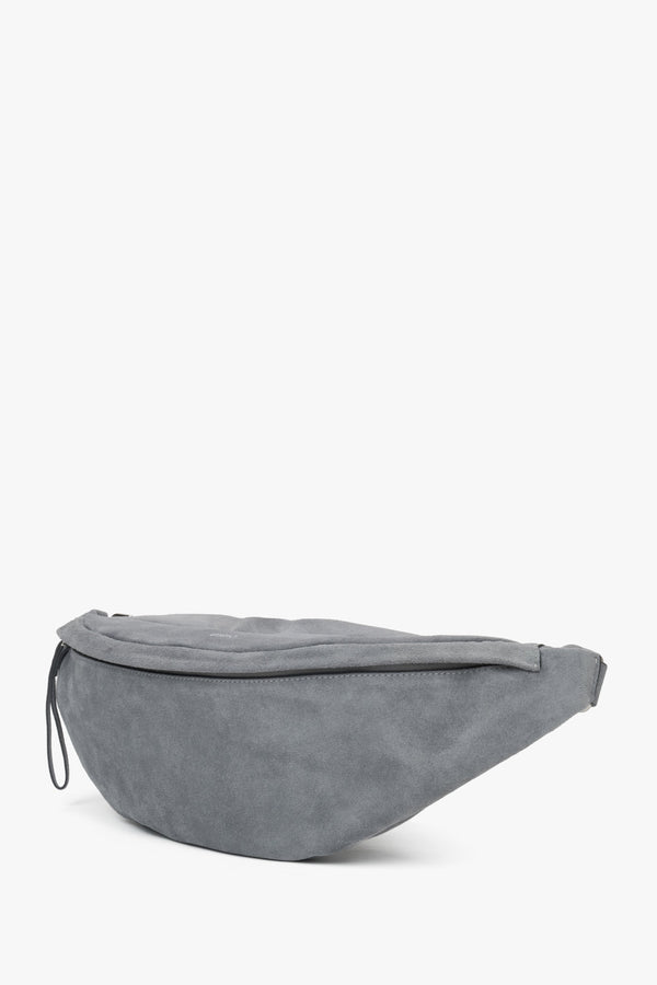 Estro – men's fanny pack made of grey natural velour.