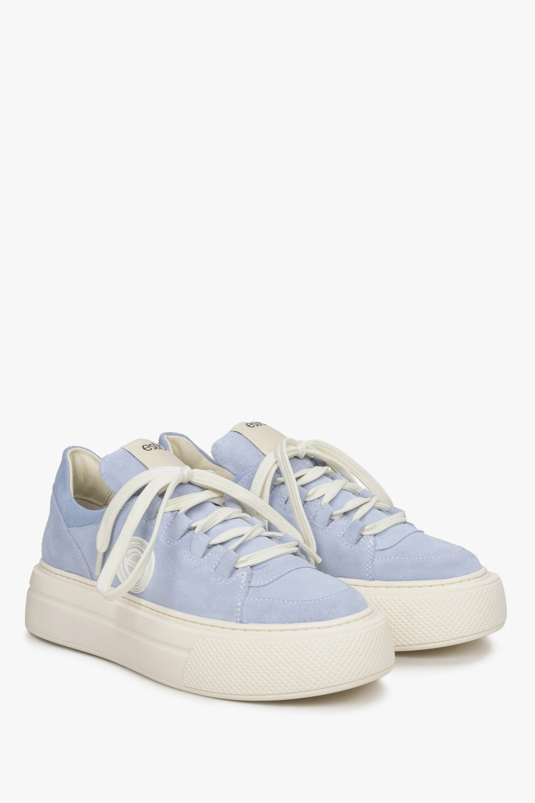 Women's blue platform sneakers made of genuine leather by Estro.