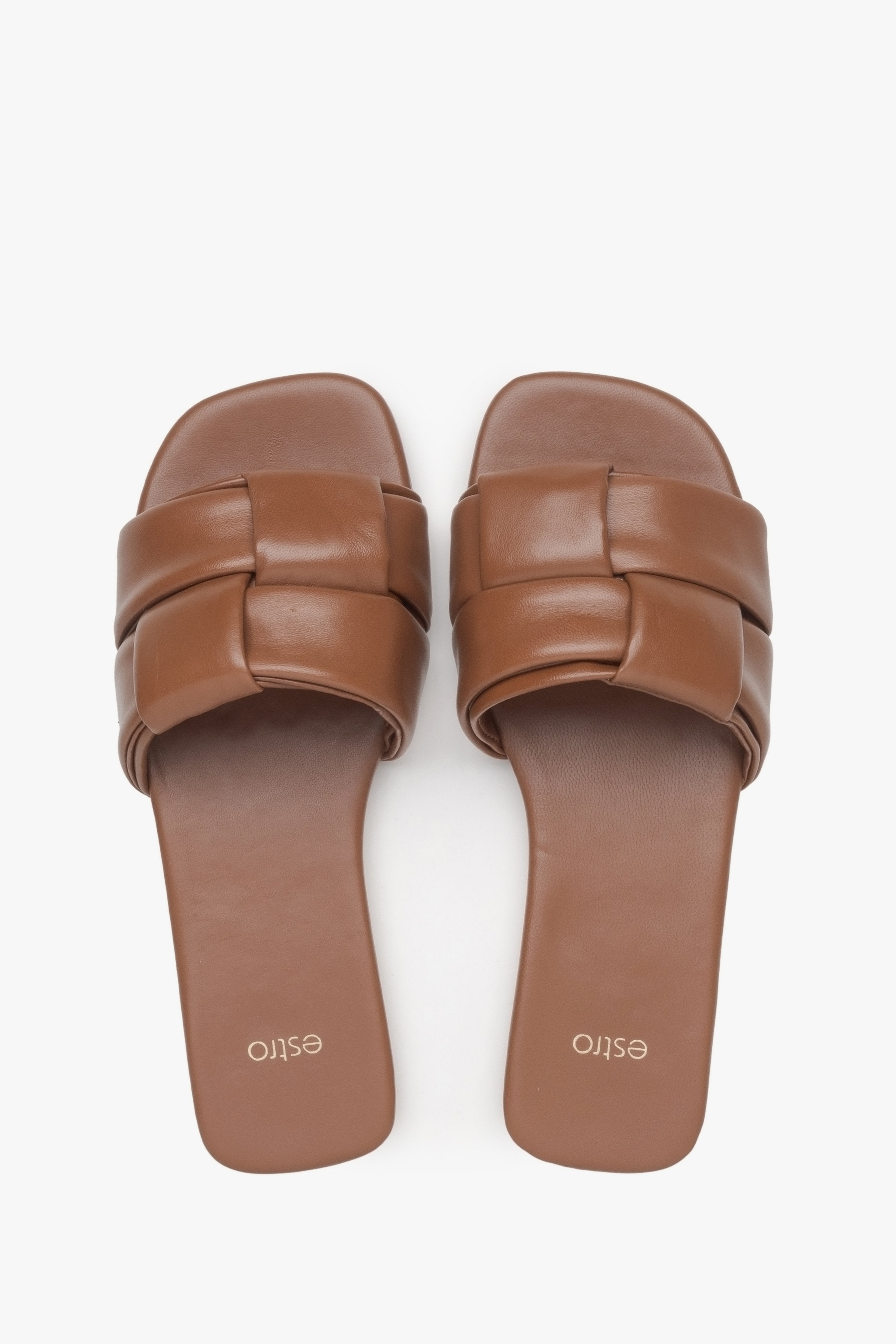 Brown Patch Leather Slide Sandals for Women