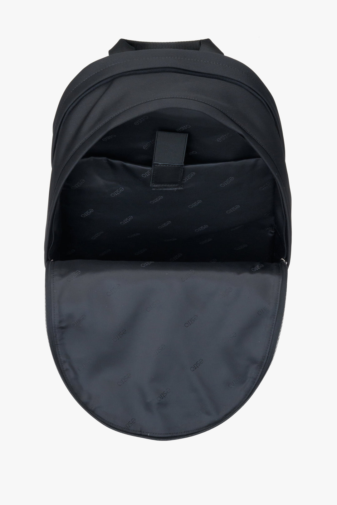 Spacious men's black  backpack Estro - close-up on the large compartments of the backpack.