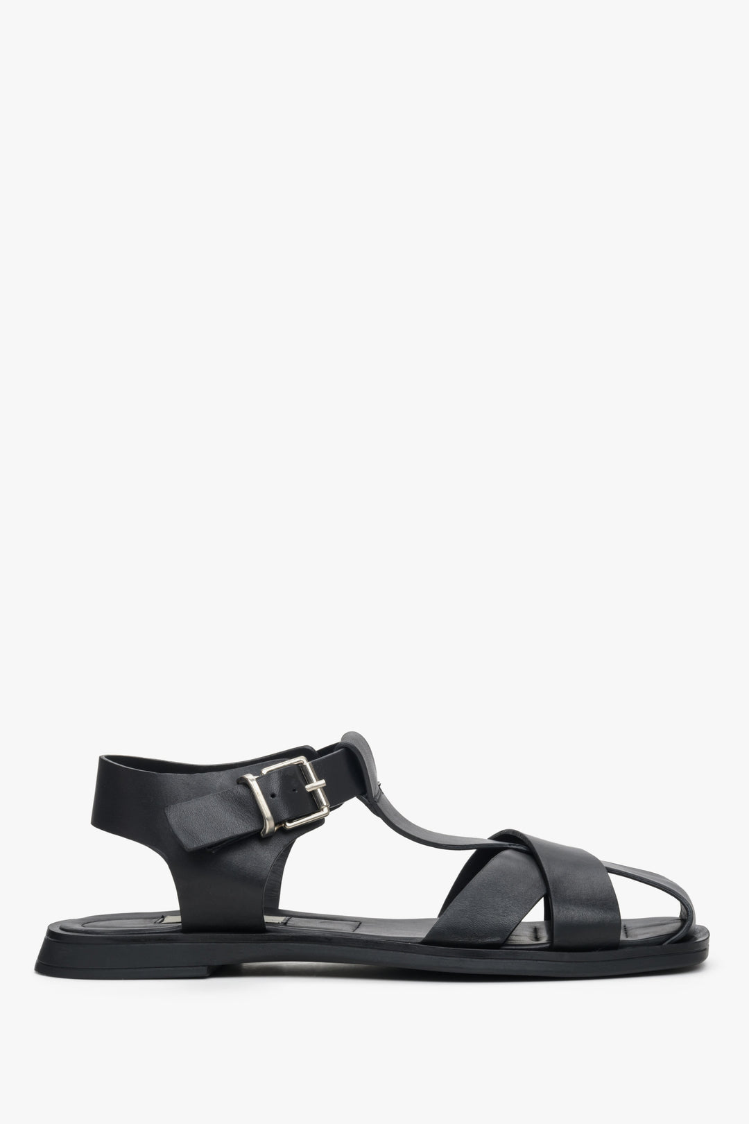 Women's Black Flat Strappy Sandals Estro ER00113254