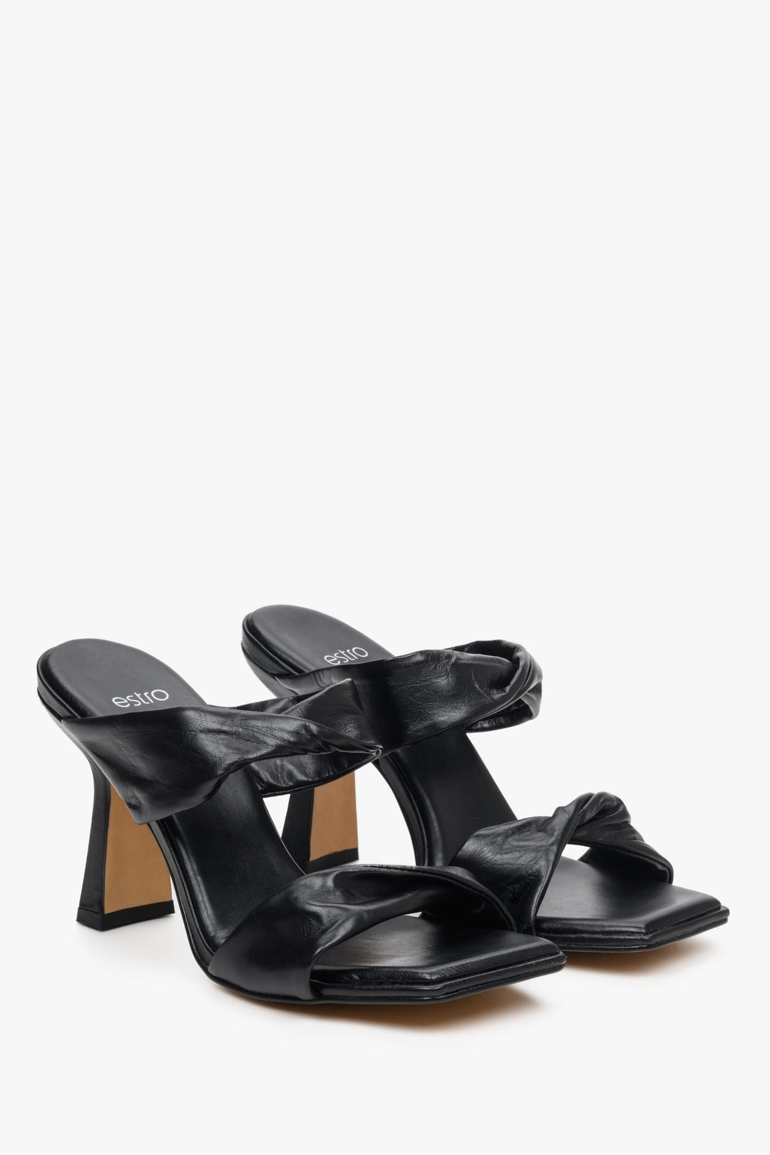 Women's black leather sandals by Estro with woven straps - perfect for summer.