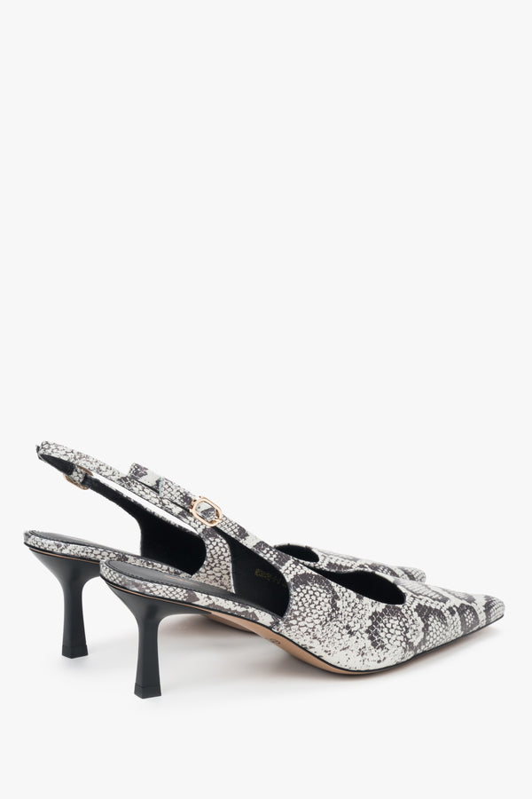 Black and grey leather slingback pumps for women by estro, featuring a low heel.