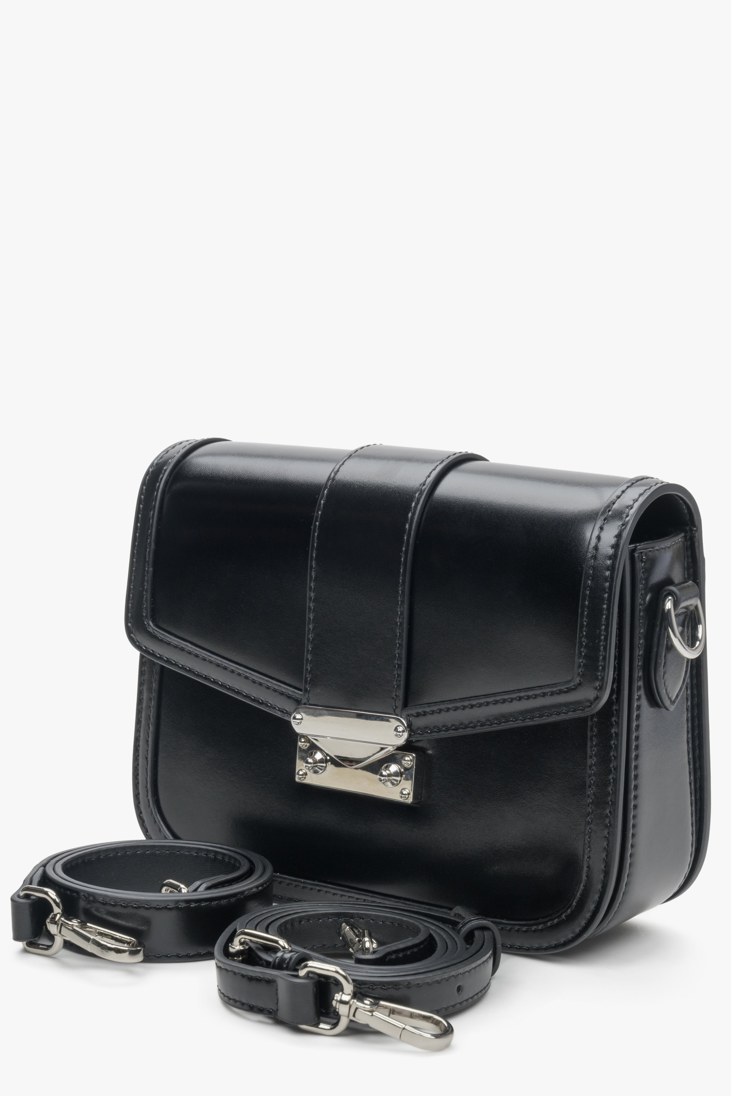 Women's Small Light Black Handbag made of Genuine Leather with Silver Hardware Estrо ER00113899.